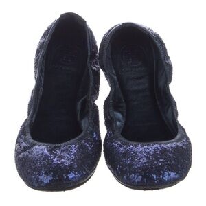 Tory Burch Navy Eddie-Glitter Flats
